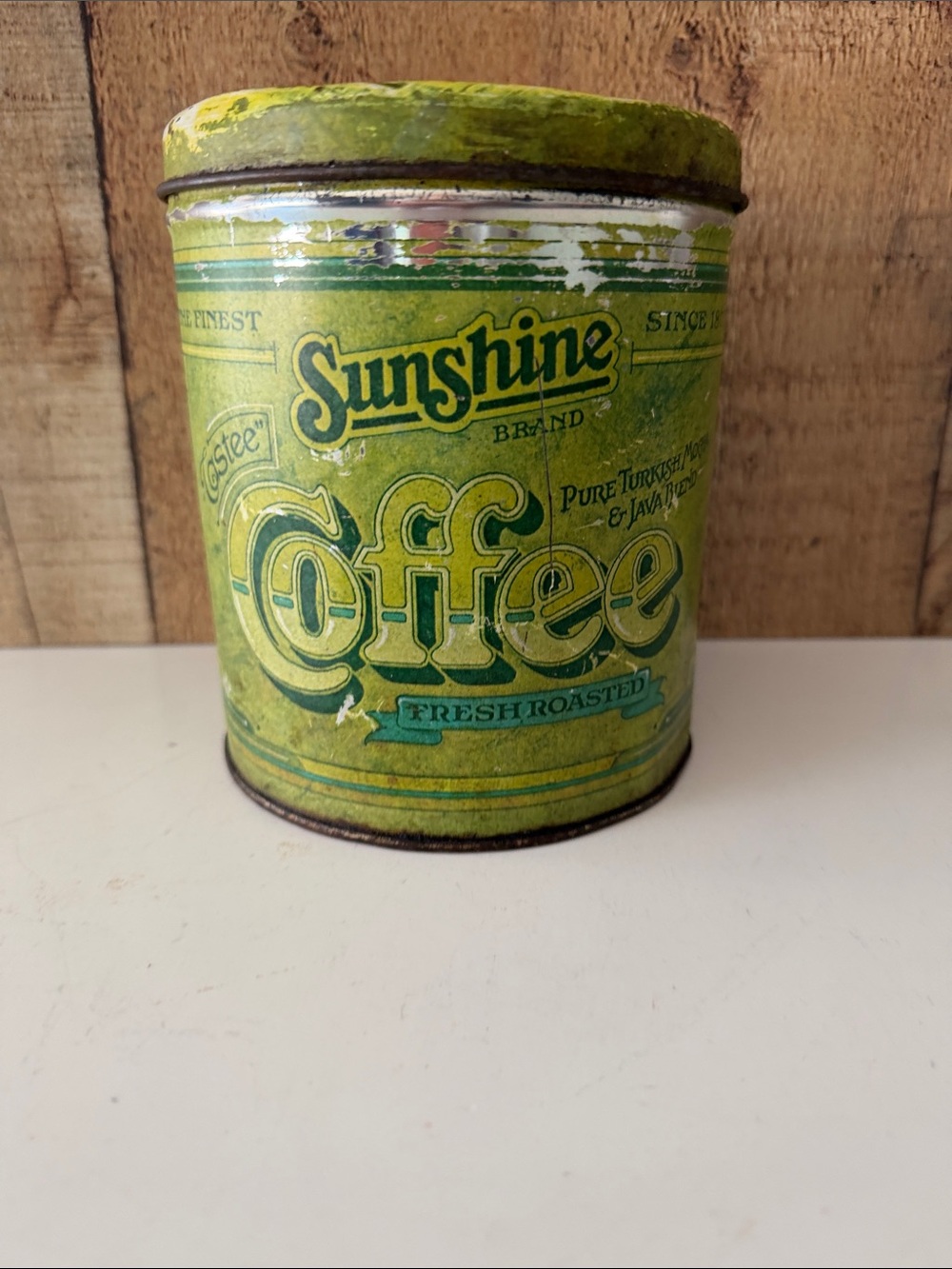 Vintage Ballonoff Metal Tin Sunshine Coffee Green Canister- Rusty Crusty